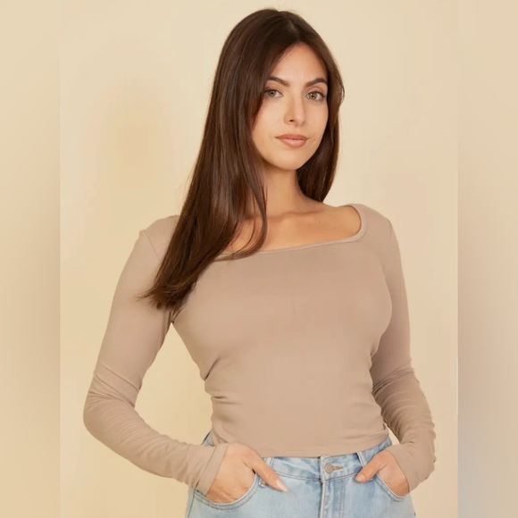 Capella Taupe Square Neck Long Sleeve Top | Size Small - Picture 2 of 6
